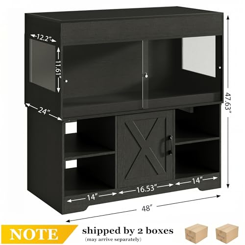 120 Gallon Reptile Tank with Stand,4x2x2 Reptile Enclosure | Snake Enclosure with Outlets,Cabinet,Sliding Door,Reptile Terrarium Bearded Dragon Tank for Lizards,Geckos Black CAGE008B
