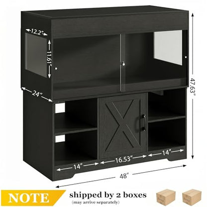 120 Gallon Reptile Tank with Stand,4x2x2 Reptile Enclosure | Snake Enclosure with Outlets,Cabinet,Sliding Door,Reptile Terrarium Bearded Dragon Tank for Lizards,Geckos Black CAGE008B