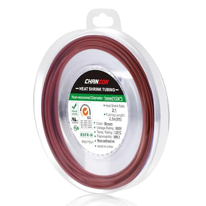 Chanzon 2:1 Ratio 1/24" (1mm) Heat Shrink Tubing 8Ft Roll Brown | Polyolefin Sleeving 2.5M Roll, for Automotive Wire Repair, Marine, RC Hobby & Electronic Insulation, 1pcs - color: Brown, size: 1mm (1/24") - 8FT