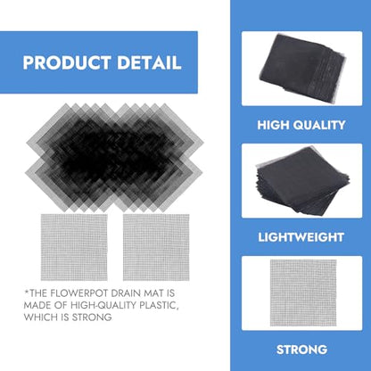 100 Pcs 4x4 Inch Plastic Mesh Screen for Plant Pots - Black Drainage Hole Covers for Succulents, Flowers & Planters - Bonsai Soil Mesh Pad Prevents Erosion, Adjustable Cut-to-Size Planter Liner