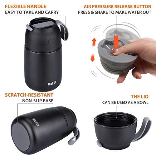 MAXSO 2 Pack Soup Thermo for Hot & Cold Food for Kids Adults, Vacuum Insulated Food Jar Thermal Lunch Containers, Travel Food Flask with Spoon (24 oz,17 oz) (Black) - color: Black
