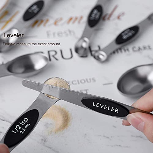 Magnetic Measuring Spoons Set Stainless Steel Stackable Measuring Spoons | Dual Sided Nesting Teaspoons Tablespoons Set of 8 for Measuring Dry and Liquid Ingredients - color: black-8