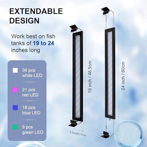 Led Aquarium Light, Full Spectrum Fish Tank Lights, 10/20 Gallon Freshwater Fishtank Hood Lighting for Grow Fish, Plants, Adjustable from 19 to 24 Inch - size: 18-24 IN