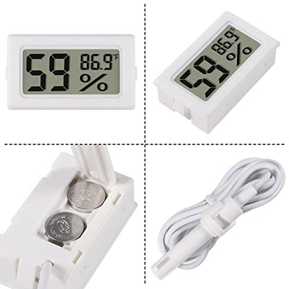 2-Pack Mini Digital Hygrometer Thermometer Gauge with Probe LCD Display Temperature Fahrenheit Humidity Meter for Incubator, Reptile Plant Terrarium, Humidor, Guitar Case, Greenhouse - color: 2PCS White