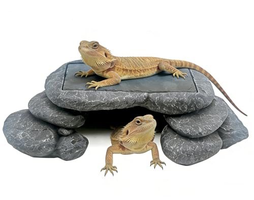 Large Bearded Dragon Basking Platform, Lizard, Snake or Reptile Hide with Heat Storage Slate Stone, 12.6x7x3.5 inch Oversized Gecko Hide Cave - size: L / 12.6x7x3.5 inch
