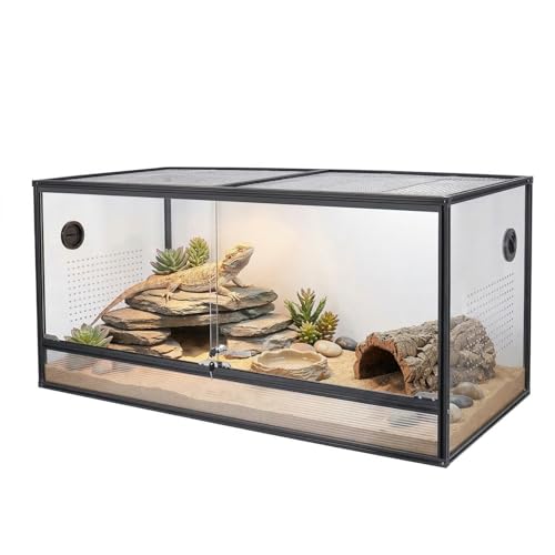 Bearded Dragon Tank 120 Gallon Reptile Terrarium 4x2x2 Ft, Aluminum Reptile Enclosure with 270° View, Mesh Top, Lockable Sliding Glass Doors