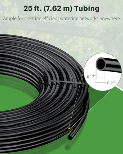 Pawfly 25 ft. Drip Irrigation Tubing, 1/4 Inch Blank Distribution Tubing for Drip Irrigation System, PVC Drip Irrigation Line Hose Roll, Drip Irrigation Part for Garden Watering, Black - size: 25 FT 1/4" PVC Drip Irrigation Tubing