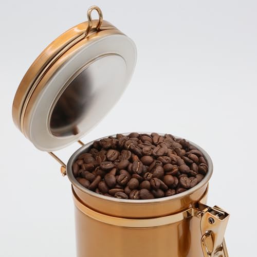 PRINCE G Airtight Coffee Canister, Light-Blocking Stainless Steel Coffee Storage Container with Scoop, 260g Coffee Bean Storage Jar, Bronze - color: Bronze