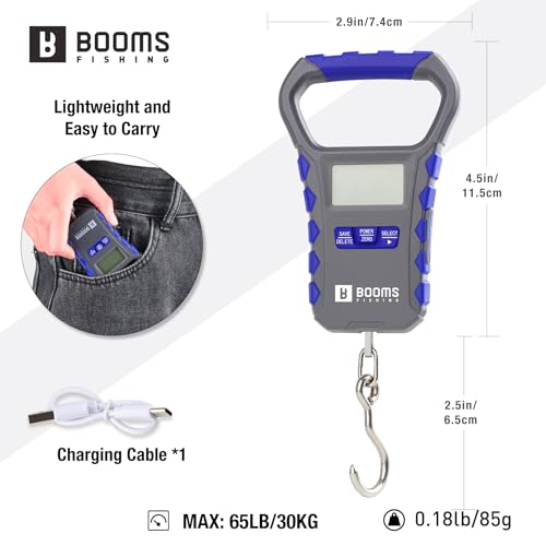 Booms Fishing Digital Fish Scale: 65lb Capacity, USB Charging, XW50 | LCD Display, Waterproof, 8 Memory Storage, Ergonomic Handle, Luggage Scale, Potrable Carry Fishing Accessory - size: Only scale