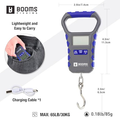 Booms Fishing Digital Fish Scale: 65lb Capacity, USB Charging, XW50 | LCD Display, Waterproof, 8 Memory Storage, Ergonomic Handle, Luggage Scale, Potrable Carry Fishing Accessory - size: Only scale