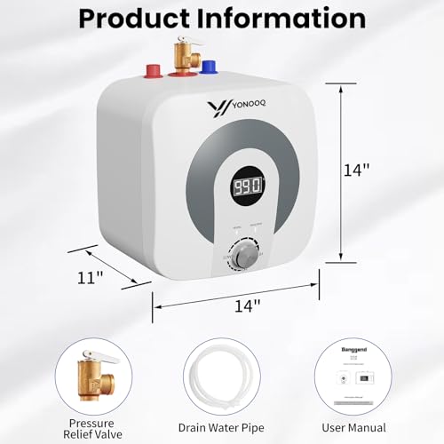 4 Gallon Electric Water Heater, 1500W 110V Mini Tank Under Sink Instant Hot Water Heater with Pressure Relief Valve, Digital Display for Kitchen, RV, Laundry, Food Truck