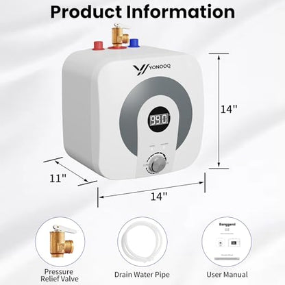 4 Gallon Electric Water Heater, 1500W 110V Mini Tank Under Sink Instant Hot Water Heater with Pressure Relief Valve, Digital Display for Kitchen, RV, Laundry, Food Truck