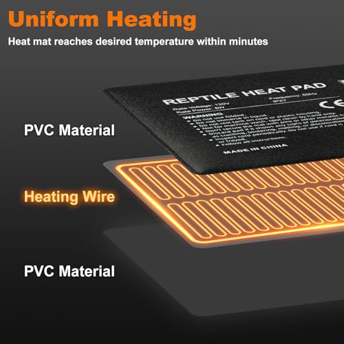 LUCKY HERP Reptile Heat Pad 6x8 Inch 8W Under Tank Terrarium Heating Mat, Reptile Heat Mat, Reptile Heating Pad for Turtle, Lizard, Hermit Crab, Frog, Snake - size: 6" X 8"