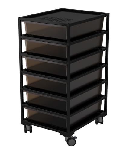 Stackable Reptile Breeding Tank with Heating Pad, 6-Tier Reptile Enclosure for Hatchlings & Juvenile Reptiles, Aluminum Frame Terrarium with Clear PET Tubs for Gecko, Frog, Spider & Lizard