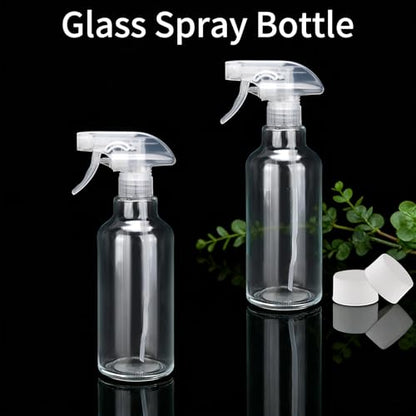 Glass Spray Bottles 16.9oz/500ml 2 Pack Clear Empty Spray Bottle | Mist/Stream Heavy Duty, Water Spraying Bottle, for Cleaning, Cooking Solutions, Hair Care, Including a funnel and two lid - color: C-Transparent
