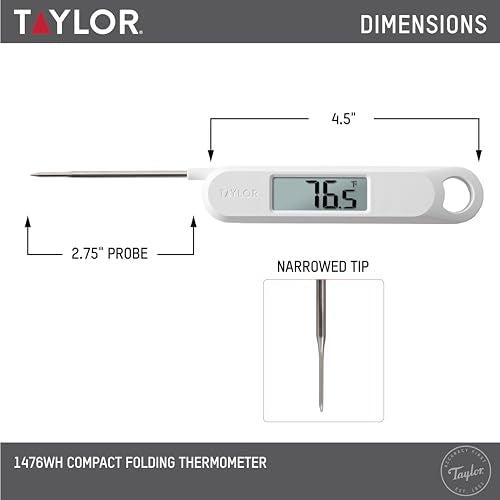 Taylor Folding Stem Display Food Instant Read Digital Thermometer, 0.7 Inch LCD Readout, White (1476WH) - color: White