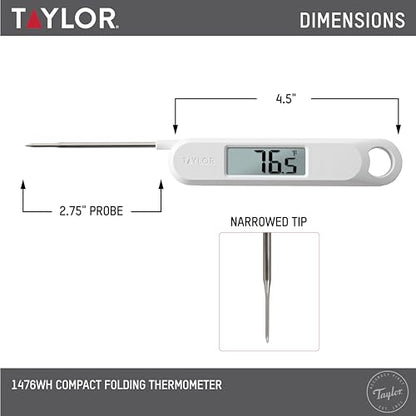 Taylor Folding Stem Display Food Instant Read Digital Thermometer, 0.7 Inch LCD Readout, White (1476WH) - color: White