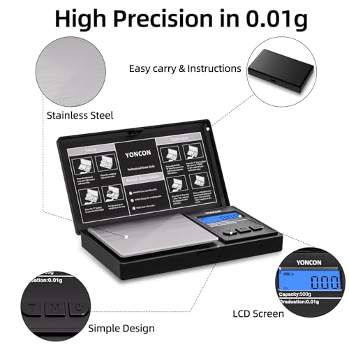 Gram Scale- 500g Ultra-Precise Digital Scale .01 Gram Accuracy for Jewelry, Diamonds, Gold & Silver, Portable Pocket Scale with LCD Display, Tare Function - Perfect for Jewelers & Collectors