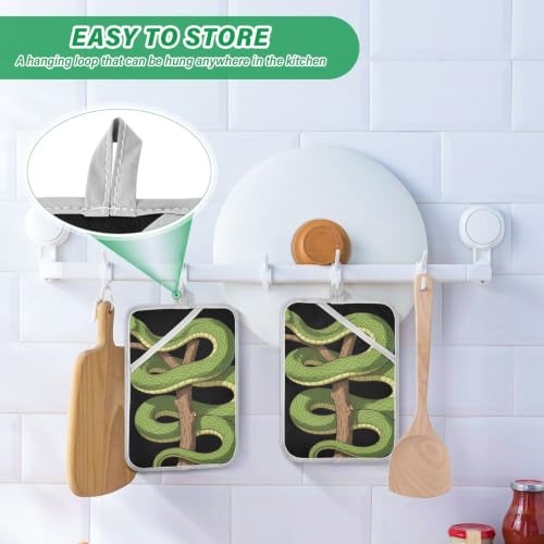 Pot Holder Set Anti-Scald Table Protection | Polyester Single Side Print Table Heat Mat Two Piecing Funny Green Tree Python Lover Reptile Keeper Pet Owner Snake