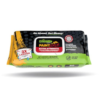 Crocodile Cloth PaintSCRUB Extra-Strength Cleaning Wipes, 60 Count | Paint, Epoxy, Tar & Adhesive Remover for Concrete, Tiles, Hands & Tools