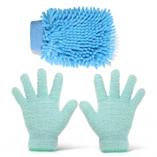 3 Pcs Microfiber Dusting Mitt Gloves for Plants Microfiber Gloves Washable Dusting Glove Dustings Cleaning Glove for House Cleaning Furniture Car Washing