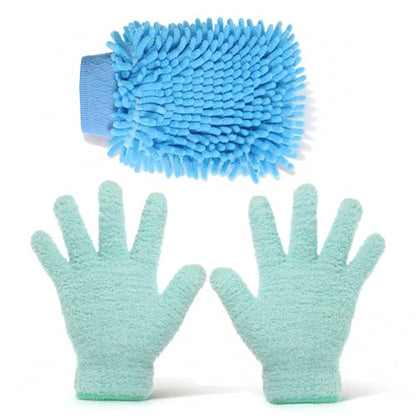 3 Pcs Microfiber Dusting Mitt Gloves for Plants Microfiber Gloves Washable Dusting Glove Dustings Cleaning Glove for House Cleaning Furniture Car Washing