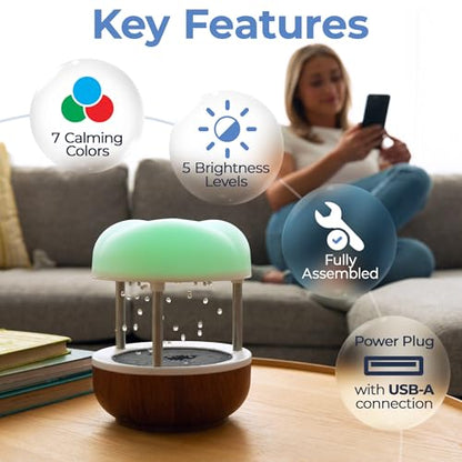 Mindsight ‘Calming Cloud’ Tabletop Water Fountain | Quiet Pump | Splash Resistant | Zen & Nature Décor | Promotes Focus, Stress Relief, Productivity, Sleep | Reminder to Pause & Reset | Desk Accessory