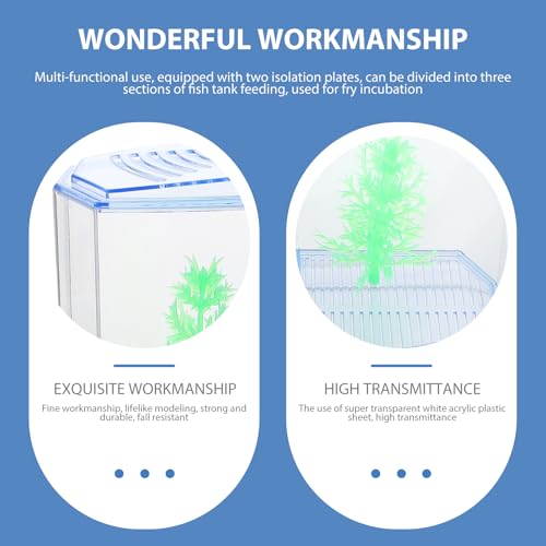 Mipcase Acrylic Mini Fish Tank Transparent Desktop Aquarium 7.08 X 5.51 X 3.54 in Small Breeding Tank with 2 Luminous Aquatic Plants for Goldfish Home Decor Bedroom Porch Desk