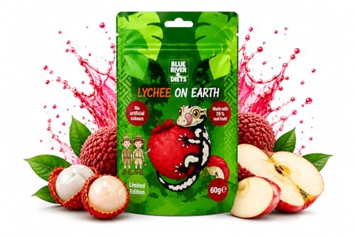 Blue River Diets Complete Crested Gecko Food | All-Natural Gecko Food Made in the UK | 70% Real Fruit | 2.1oz | 60g Lychee on Earth Flavor