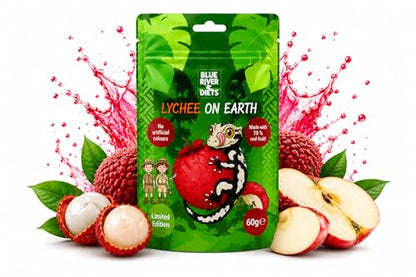 Blue River Diets Complete Crested Gecko Food | All-Natural Gecko Food Made in the UK | 70% Real Fruit | 2.1oz | 60g Lychee on Earth Flavor