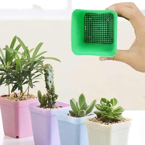 100 Pcs 4x4 Inch Plastic Mesh Screen for Plant Pots - Black Drainage Hole Covers for Succulents, Flowers & Planters - Bonsai Soil Mesh Pad Prevents Erosion, Adjustable Cut-to-Size Planter Liner