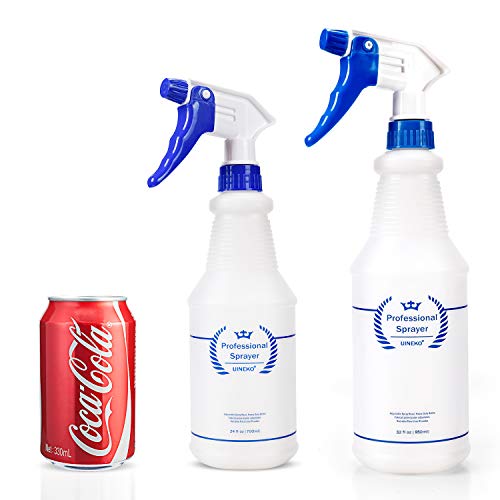 Plastic Spray Bottles 2 Pack, 32 Oz, Heavy Duty Sprayer, All-Purpose, Blue | Chemical Resistant, Mist & Stream, Leak-Proof, Better Trigger, Measurements, for Cleaning Solutions, Planting, Car Detailing - color: Blue