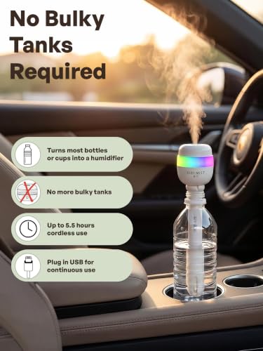 Portable Humidifier for Bedroom, Mini Humidifier fits any water bottle, USB-C Cool Mist Humidifier with 7 Color LED Night Light, Whisper quiet, 1200mAh Rechargeable for Car Office Travel