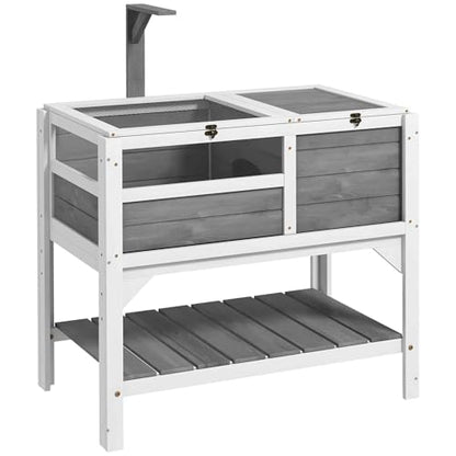 PawHut Tortoise Habitat with Shelf Storage, Tortoise Enclosure with Weather Protection, Reptile Gift Accessory, Reptile Enclosure with Tray, Light Support Frame, Light Gray | Tortoise Enclosure, Reptile Gift Accessory, Reptile Enclosure with Tray, Light S