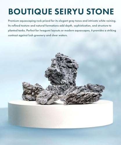 Natural Aquarium Stones - Soft Grey to Bluish-Grey w/Subtle White Veins - Iwagumi Aquascaping Rocks, Freshwater Tanks, Betta Fish Tank, Shrimp, Cichlids - Boutique Seiryu, 10 LB - color: Boutique Seiryu, size: 10 Pounds