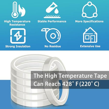 High Temperature Tape Heat Tape Heat Resistant Tape Heat Transfer Tape Heat Tape for Sublimation No Residue 10mm X 33m 108ft (Transparent-6 Roll) - color: Transparent-6 Roll