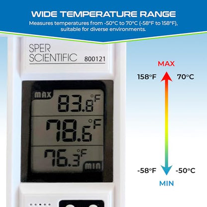 Sper Scientific Compact Digital Min/Max Thermometer 800121 - Wide Range Temperature Logger with Clear LCD Display - Ideal for Laboratories, Food Storage, HVAC & Greenhouses - 4 pc - size: 4 Pack