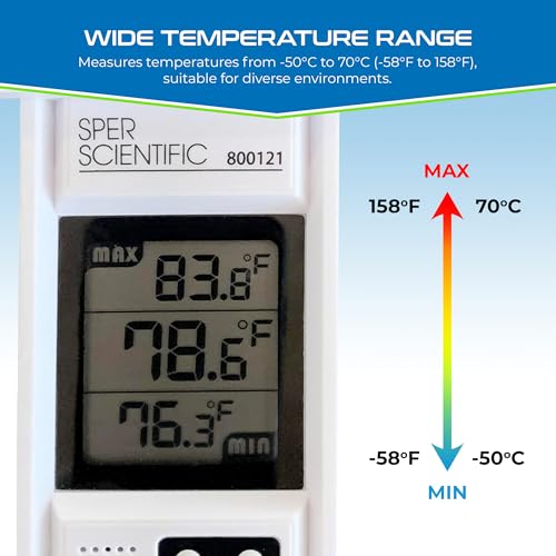 Sper Scientific Compact Digital Min/Max Thermometer 800121 - Wide Range Temperature Logger with Clear LCD Display - Ideal for Laboratories, Food Storage, HVAC & Greenhouses - 2 pc - size: 2 Pack