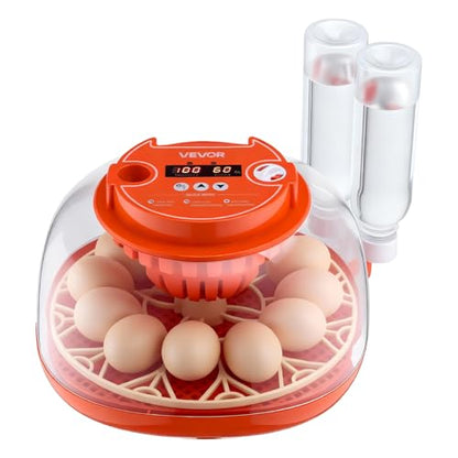 VEVOR 12 Egg Incubator, Automatic Egg Turner with LED Candler, Temperature & Humidity Control, 360° View Clear Window, Poultry Eggs Incubator for Home Farm, Hatching Chicks Ducks Goose Quail - size: 12 Eggs