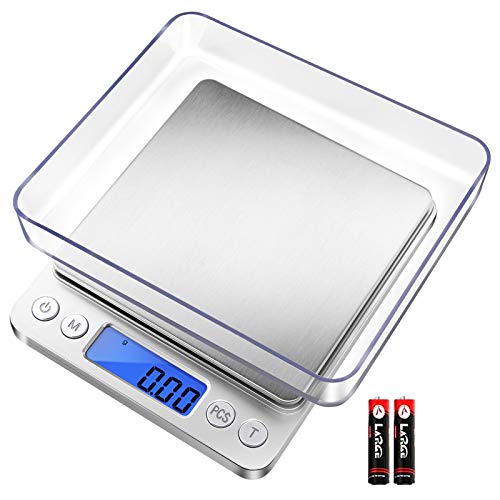 Fuzion Digital Gram Scale .01 Gram Accuracy, 500g Small Jewelry Scale | Small Kitchen Food Scale with 2 Trays for Herb, Powder, Coffee, Gold, Coin - Weight Gram and Oz - color: Silver