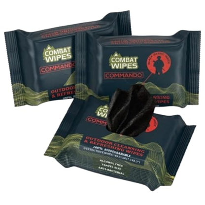 COMBAT WIPES Commando Black camping wipes – biodegradable wipes & full body wipes for Military, Hunting & body wipes travel – Unscented, (75 Count (3 Pack) - style: 75 Count (3 Pack)
