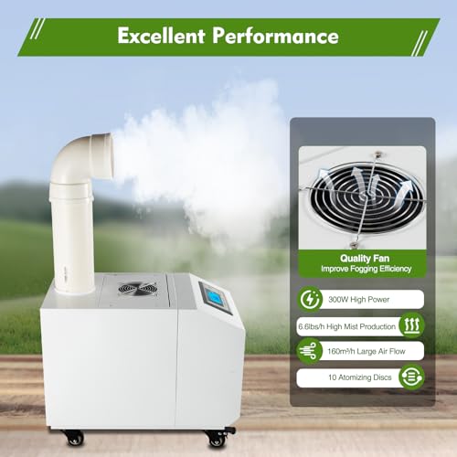 Ultrasonic Industrial Humidifier, 3kg/H Commercial Air Humidifier Sprayer Agricultural Automatic Mist Cooling Whole House Machine, 10L Large Volume for Warehouse Greenhouse Garden Industrial