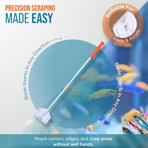 FLIPPER Platinum Hand Algae Scraper – Aquarium Glass and Acrylic Cleaner with Precision Scraper Design, Fish Tank Cleaning Tool for Freshwater & Saltwater Aquariums (28” Rigid Shaft) - size: 28 Inches