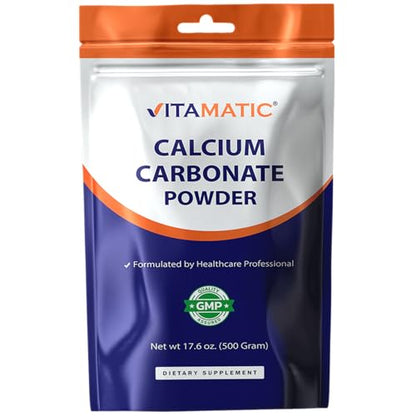 Vitamatic Calcium Carbonate Powder – 500 g (17.6 oz) – Unflavored Dietary Supplement Powder Non-GMO