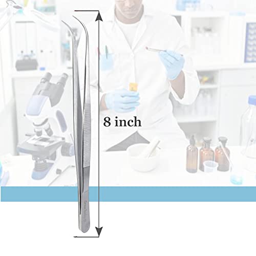 Lab Tweezers High Precision Forceps, Fine Strong Curved Point Tweezers, Stainless Steel (8 Inch) - size: 8 Inch
