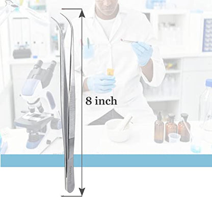 Lab Tweezers High Precision Forceps, Fine Strong Curved Point Tweezers, Stainless Steel (8 Inch) - size: 8 Inch