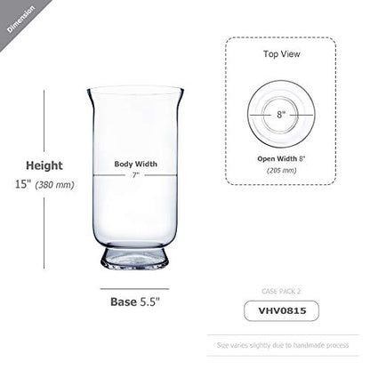 WGV Unique Bouquet Vase, 8" W, 15" H, Clear Tall Hurricane Glass Candle Holder, Floral Planter Terrarium, Home Wedding Event Decor, 1 Piece (VHV0815) - size: Hurricane 15"H