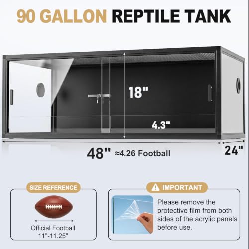 90 Gallon Reptile Tank, 48"x24"x18" Front Opening Reptile Terrarium, Black | Aluminum Frame Reptile Enclosure with Lock, Tempered Sliding Glass Doors, Screen Top, Bearded Dragon Tank for Ball Python - color: Black, size: 90 Gallon