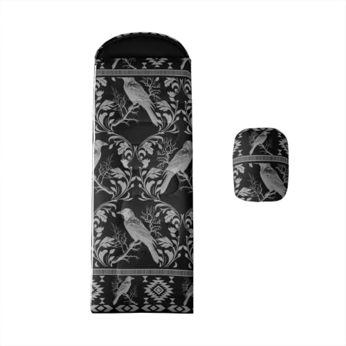 Erosebridal Longhorn Cow Skull Sleeping Bag for Kids Goth Witchy Damask Camping Blanket for Hiking Travel Hunting Sleep Bag - color: Black Crow