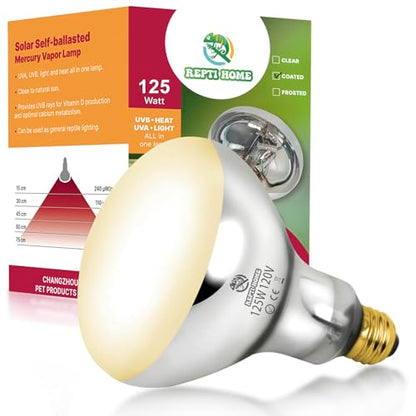 125W UVA UVB Vapor Reptile Heat Lamp, High Intensity Self-Ballasted UVB Basking Lamp Bulb,Full Spectrum Sun Light for Reptiles and Amphibians - size: UV 125W